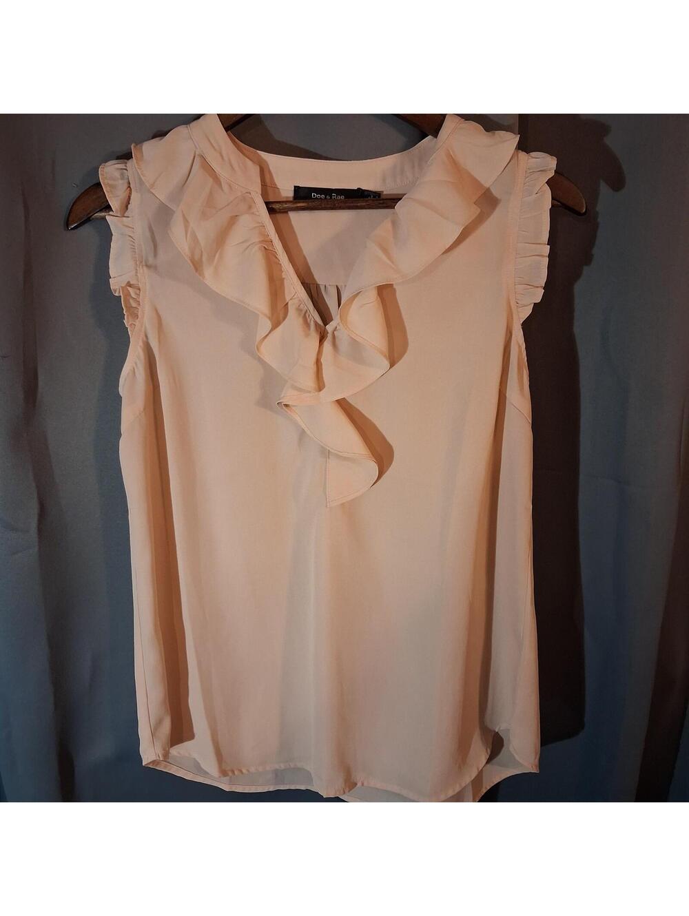 Doe & Rae Cream Ruffle Sleeveless Blouse